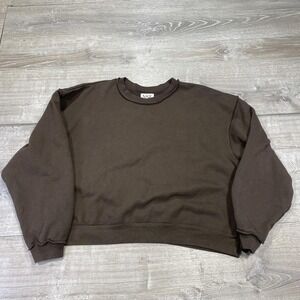 NSF Sweatshirt Womens Medium Brown Cropped Crewneck Pullover Made USA Cotton‎